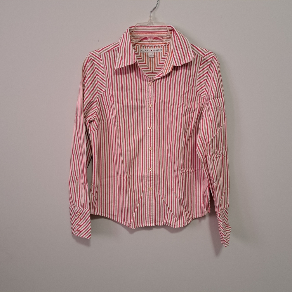 TOMMY HILLFIGER Button Down Shirt Red Whit…